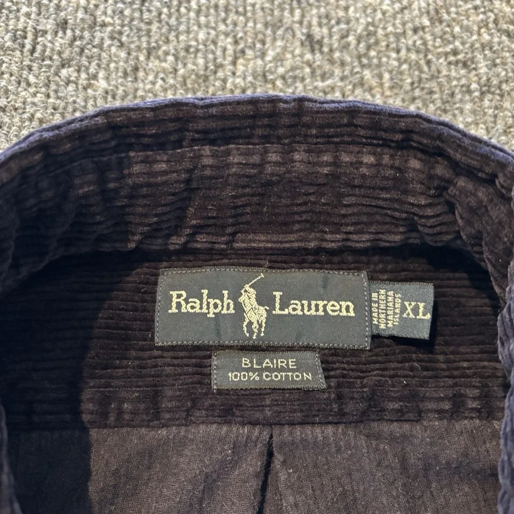Vintage Ralph Lauren Blaire Shirt Mens XL Navy Blue Corduroy Button Down Pony